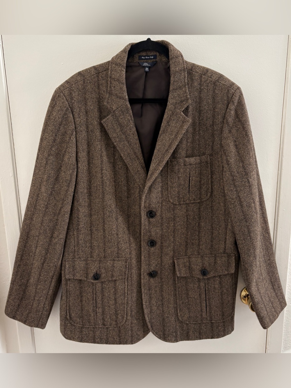L.L. Bean Men’s Wool Tweed Blazer Size 44 Brown Tan Academia Preppy
